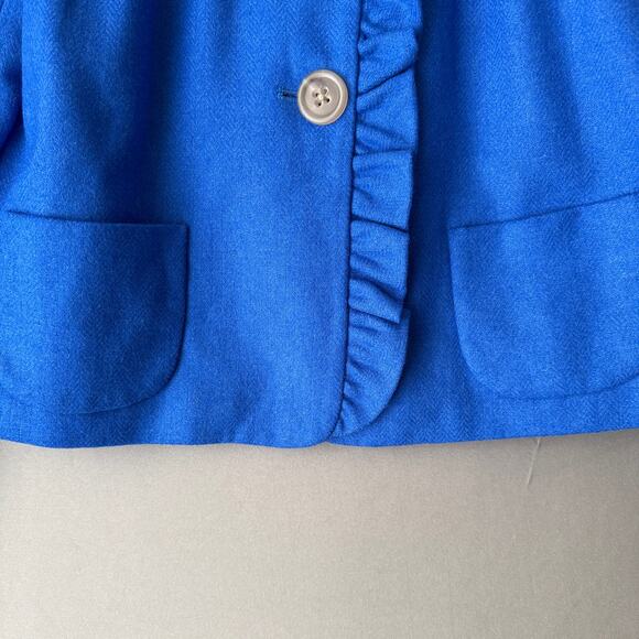 J.Crew sz 2 Blue Wool‎ ruffle bolero Jacket - Picture 3 of 7